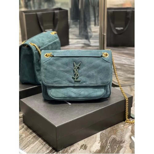 Yves Saint Laurent NIKI BABY IN GEWATTEERD SUÈDE LEER 498894 blauw