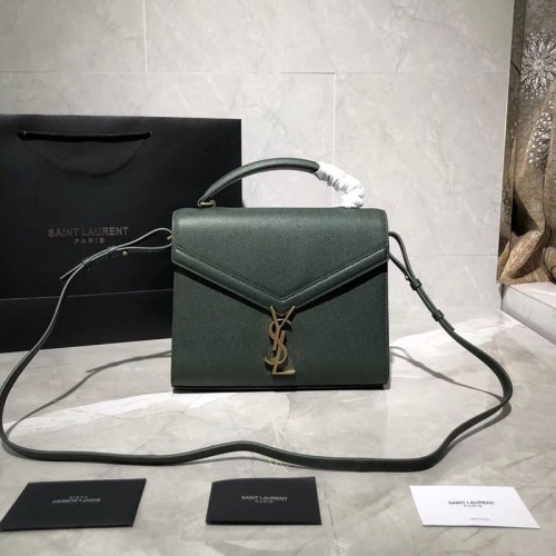 Yves Saint Laurent CASSANDRA TOP HANDLE MEDIUM TAS IN GRAIN DE POUDRE RELIEF LEER Y578000 Groen