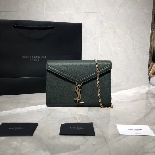 YSL CASSANDRA MONOGRAM SLUITING TAS IN GRAIN DE POUDRE RELIËF LEER Y582334 Groen