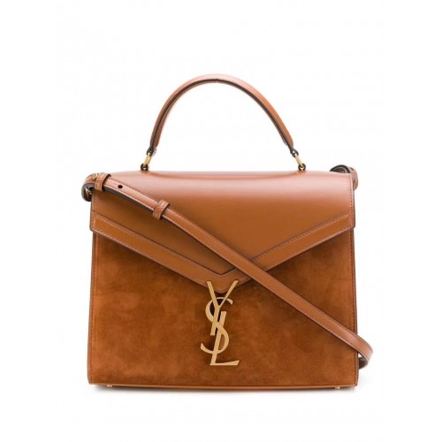 CASSANDRA MEDIUM TAS MET HOOG HANDVAT VAN GLAD LEER EN SUÈDE Y578001 bruin