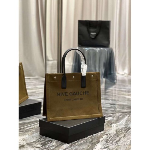 Yves Saint Laurent TWEED AND LAMBSKIN boodschappentas Y677943 Militair groen