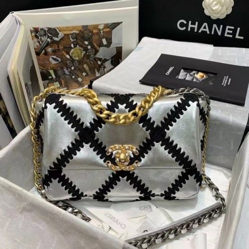 chanel 19 flap bag AS1160 Zilver Zwart
