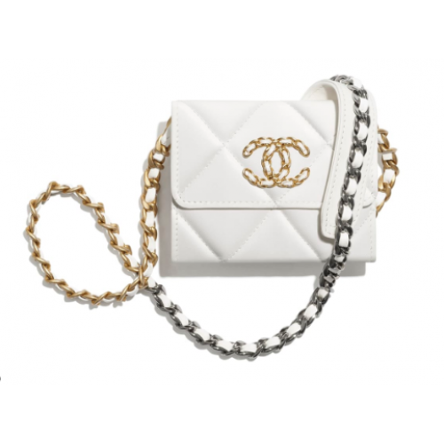 chanel portemonnee met 19 klep en ketting AP1787 wit