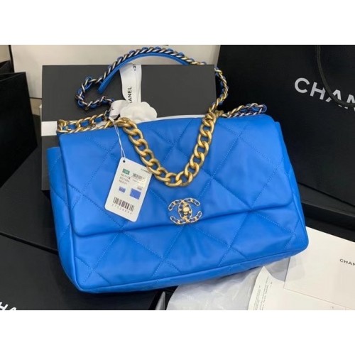 chanel 19 grote flaptas AS1162 Elektrisch blauw