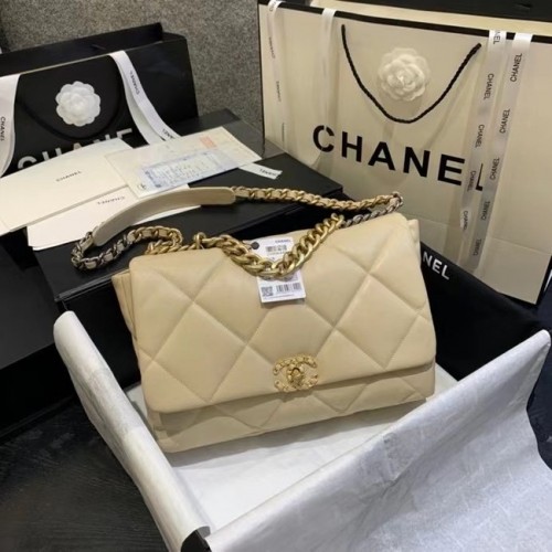chanel 19 grote flap bag AS1162 Licht abrikoos