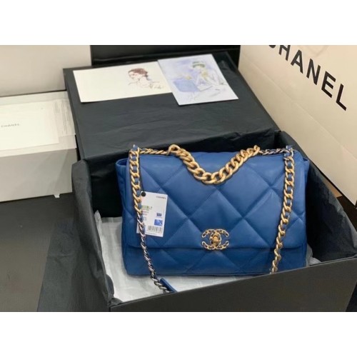 chanel 19 grote flap bag AS1162 donkerblauw