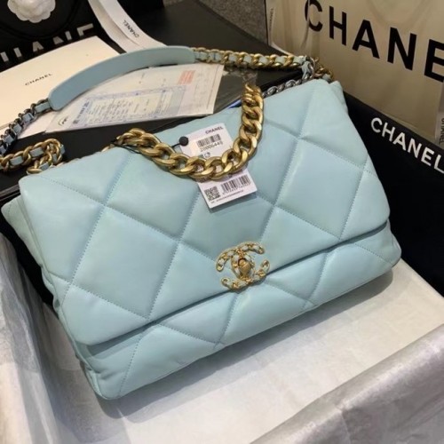 chanel 19 grote flap bag AS1162 hemelsblauw