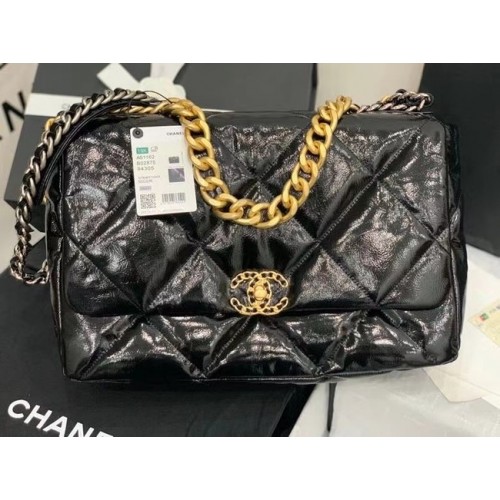 chanel 19 large flap bag Waxed skin AS1162 zwart
