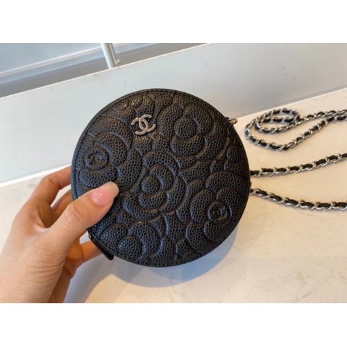 chanel klassieke clutch met ketting Lambskin zilverkleurig metaal AP3319 zwart