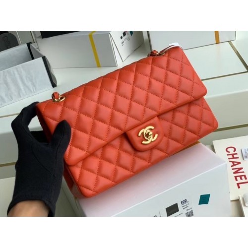 chanel klassieke handtas Lamsleer goud Metaal A01112 rood