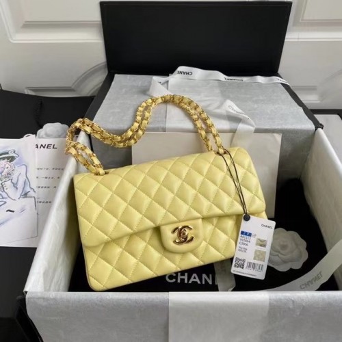 chanel klassieke handtas Lamsleer goud Metaal A01112 geel