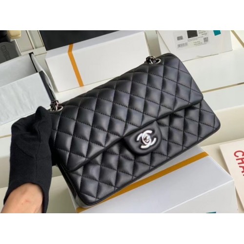 chanel klassieke handtas Lamsleer zilver Metaal A01112 Zwart
