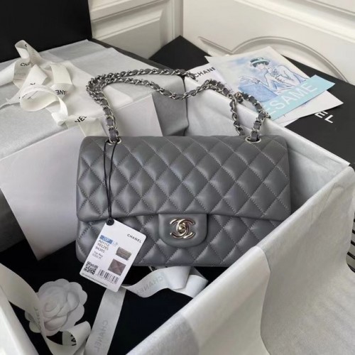 chanel klassieke handtas Lamsleer zilver Metaal A01112 donkergrijs