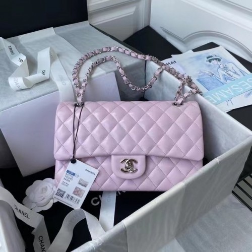 chanel klassieke handtas Lamsleer zilver Metaal A01112 roze