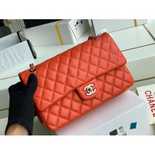 chanel classic handtas Lambskin zilver Metal A01112 rood