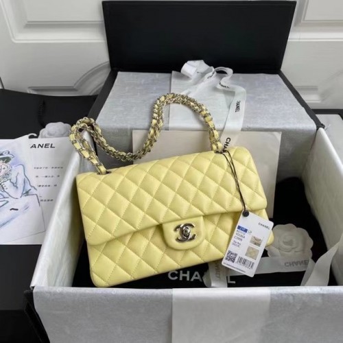 chanel klassieke handtas Lamsleer zilver Metaal A01112 geel