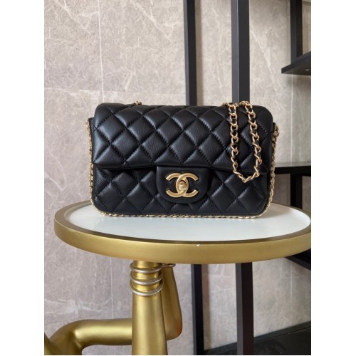 chanel klassieke handtas Lamsleer & imitatie parels goud metaal AS1740 zwart