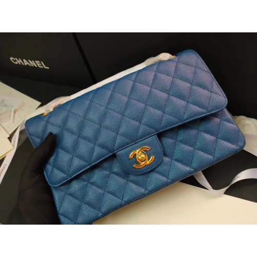 chanel flap bag Iridescent generfd kalfsleer & goudkleurig AS1112 blauw