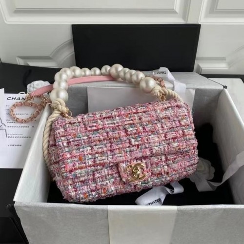 chanel flap bag Tweed 19SS roze