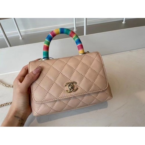 chanel mini flap bag met handvat aan de bovenkant AS2215 Apricot