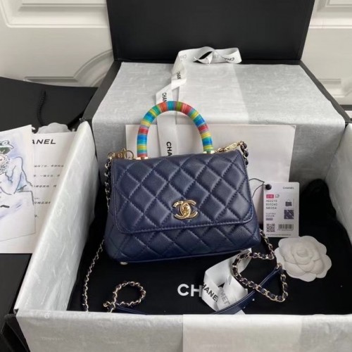 chanel mini flap tas met handvat aan de bovenkant AS2215 marineblauw