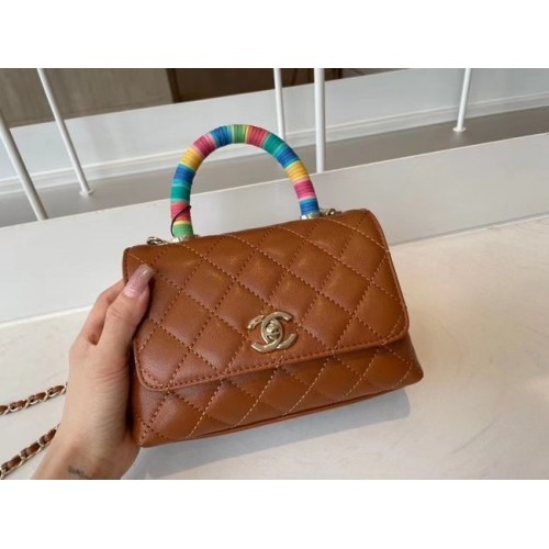 chanel mini flap bag met bovenhandvat AS2215 bruin