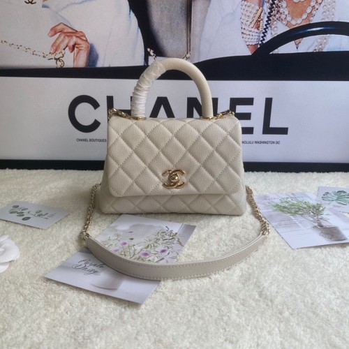 chanel mini flap bag met handvat aan de bovenkant AS2215 creme