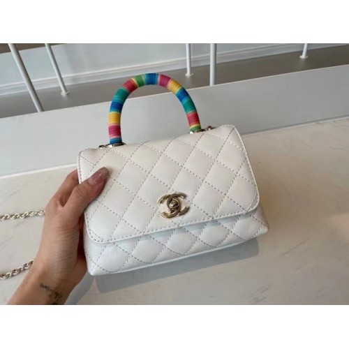 chanel mini flap tas met handvat aan de bovenkant AS2215 wit
