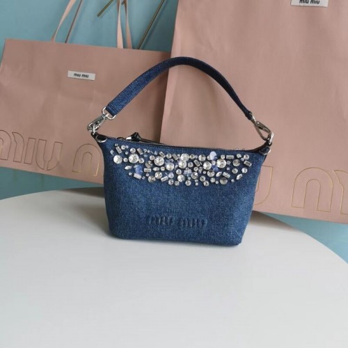 miu miu denim schoudertas 5NB841 blauw