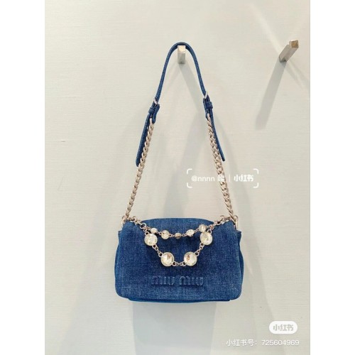 miu miu Denim Schoudertas 5ND223 blauw